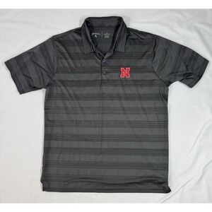 Antigua Grey Striped NEBRASKA Lightweight‎ MENS SIZE L Desert Dry Golf Shirt
